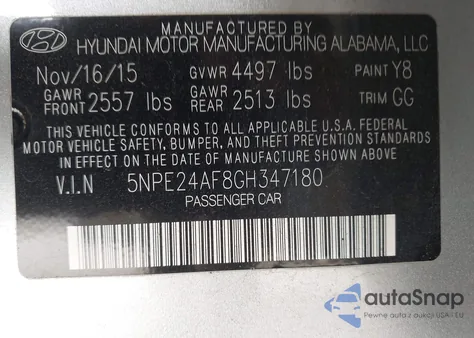 2016 Hyundai Sonata Se from USA, damaged, VIN 5NPE24AF8GH347180